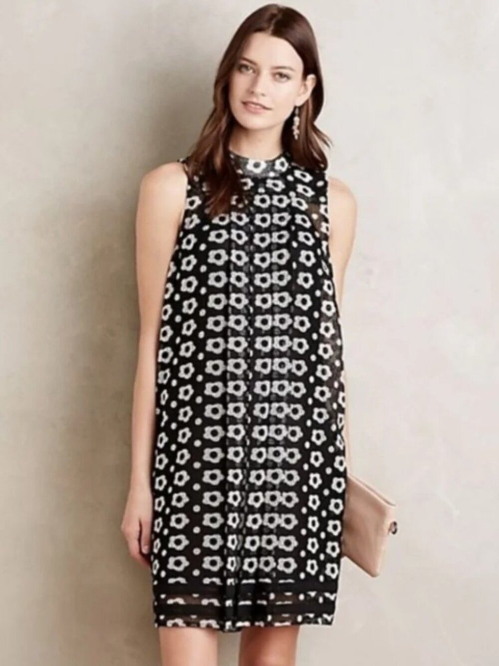 Anthropologie Sachin Babi Black/White Floral Mesh Dress